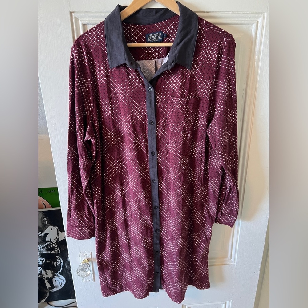 Pendleton plaid Button-Up night Shirt dress with Pocket